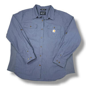 Carhartt Rugged Flex Button Up Shirt XXL Blue Long Sleeve Workwear Relaxed Fit